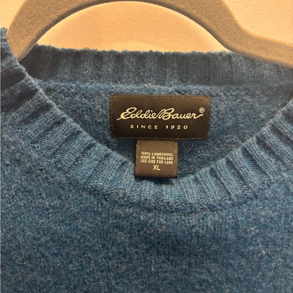 Eddie Bauer 100% lambswool Men's Teal Crewneck Sweater Size XL - Picture 2 of 3